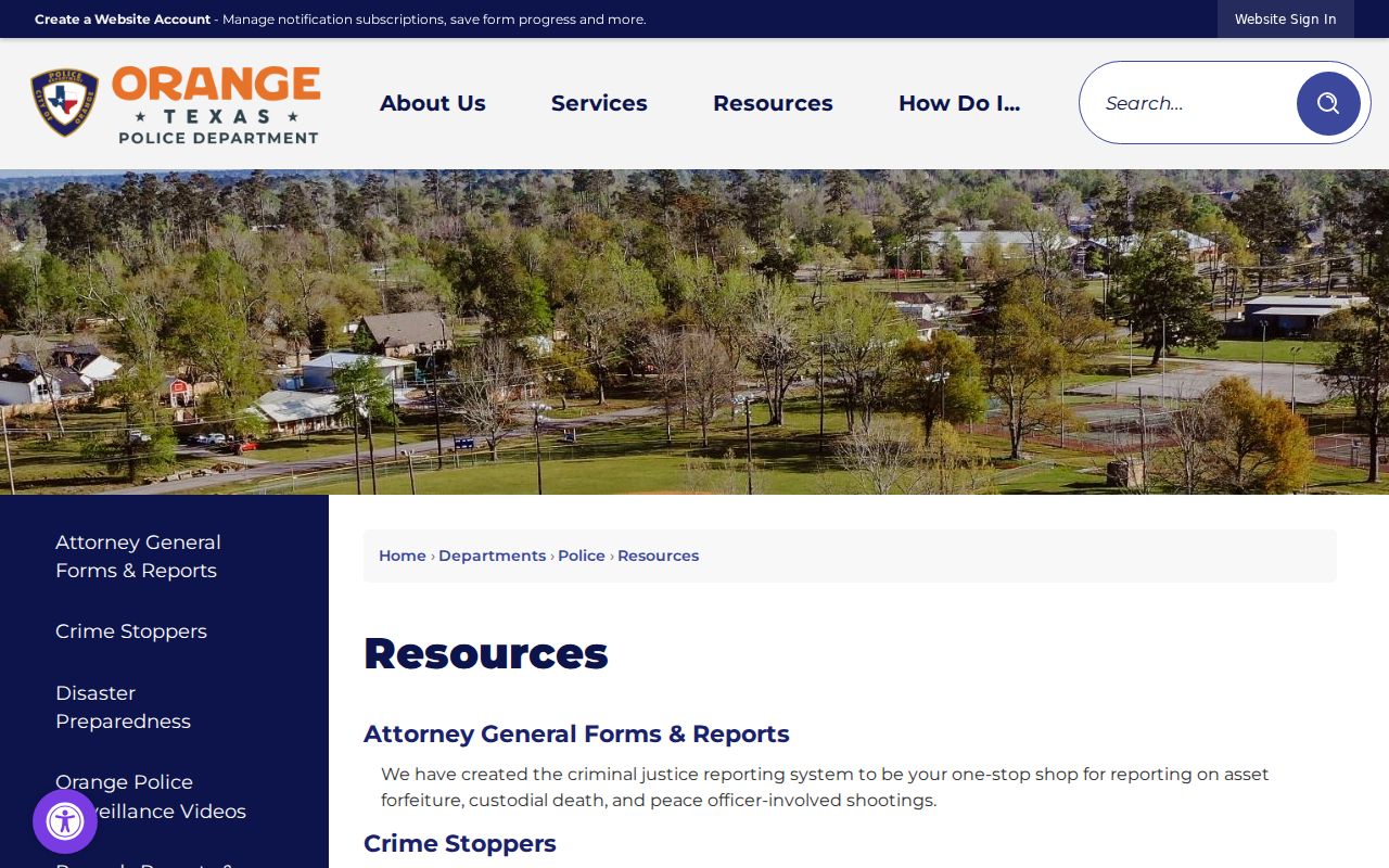Orange Police Department resources page for city police records