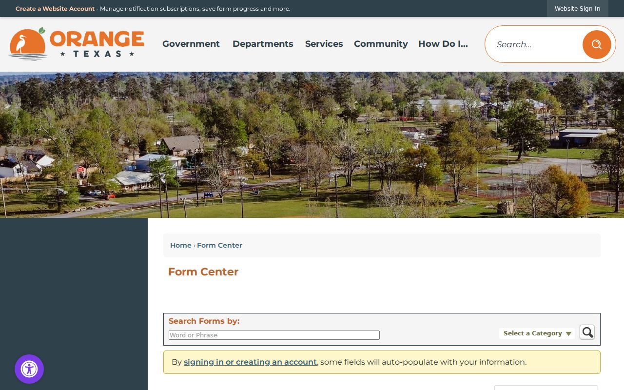 City of Orange online public records request form for police and city files