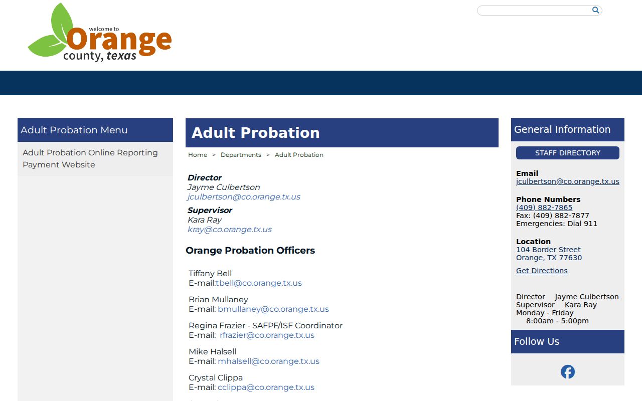 Orange County criminal record and adult probation office contacts