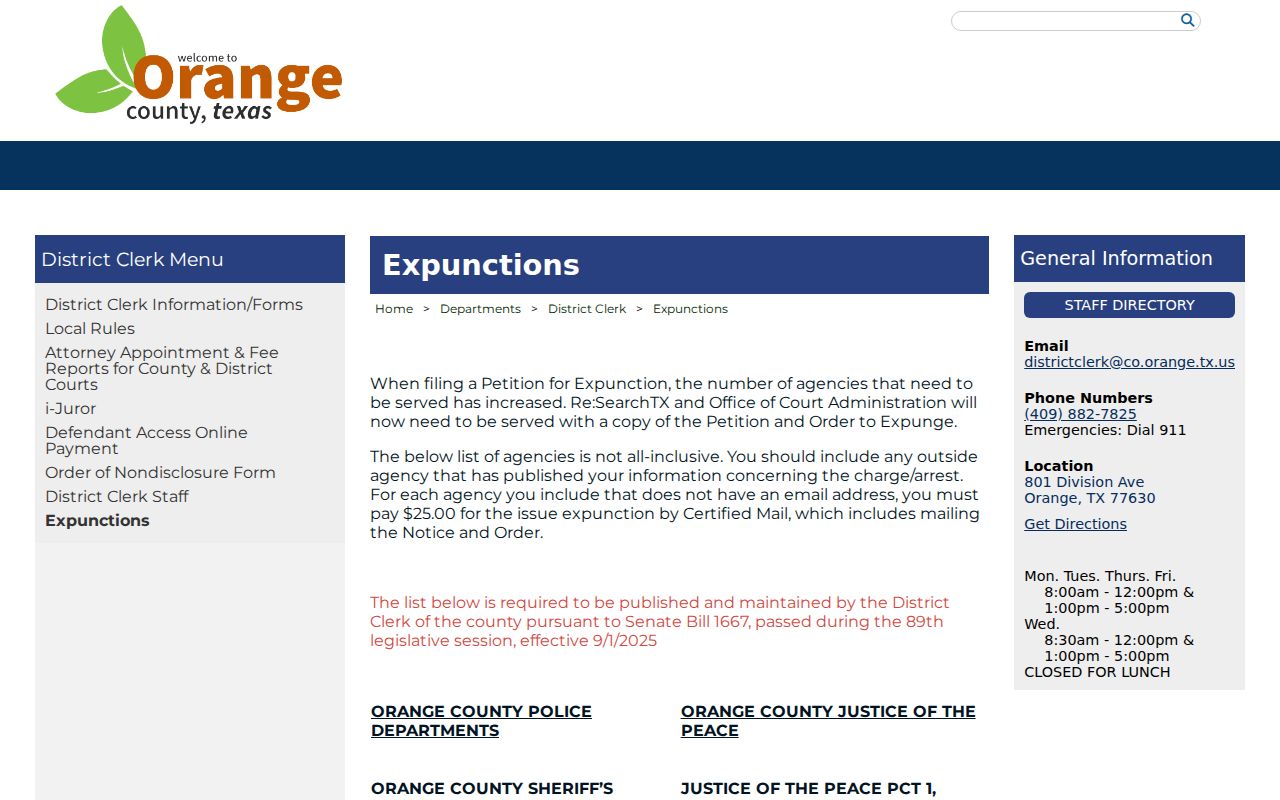 Orange County criminal record expunction service information