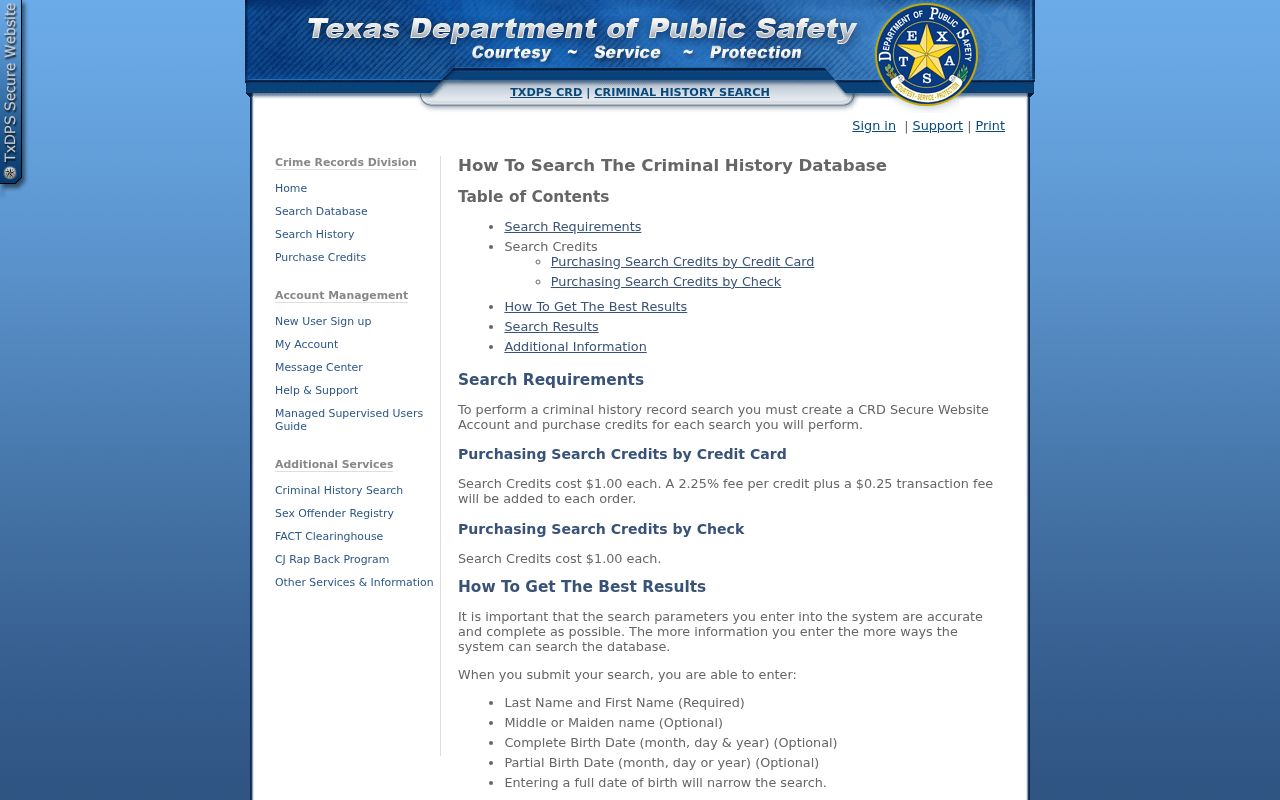 Orange County criminal record search instructions from Texas DPS