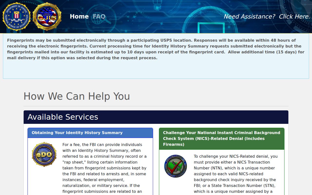 Orange County federal criminal history self-review through the FBI portal