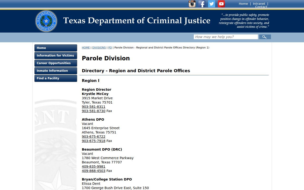 Orange County criminal history and TDCJ parole office listing