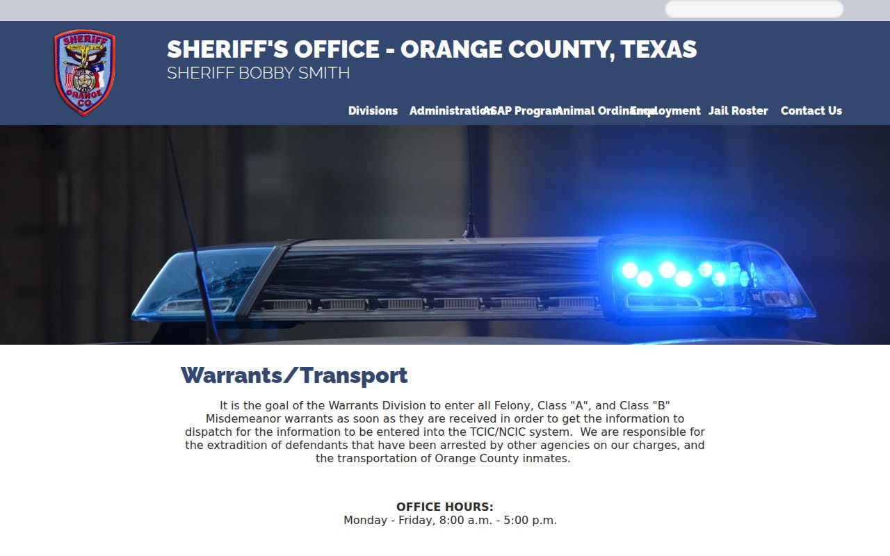 Orange County criminal warrant records information from the sheriff