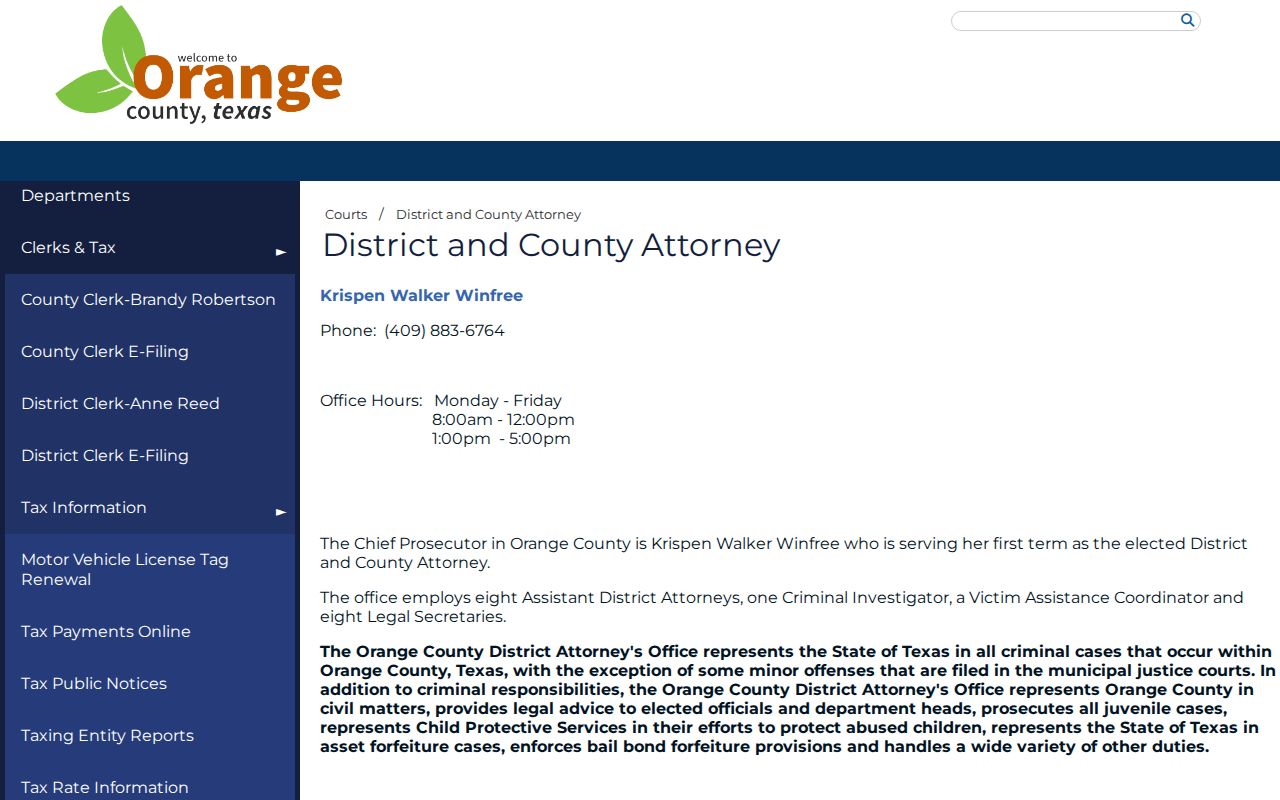 Orange County criminal court cases District and County Attorney page